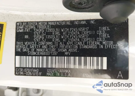 2011 Toyota Highlander Base V6 from USA, damaged, VIN 5TDBK3EH6BS071397